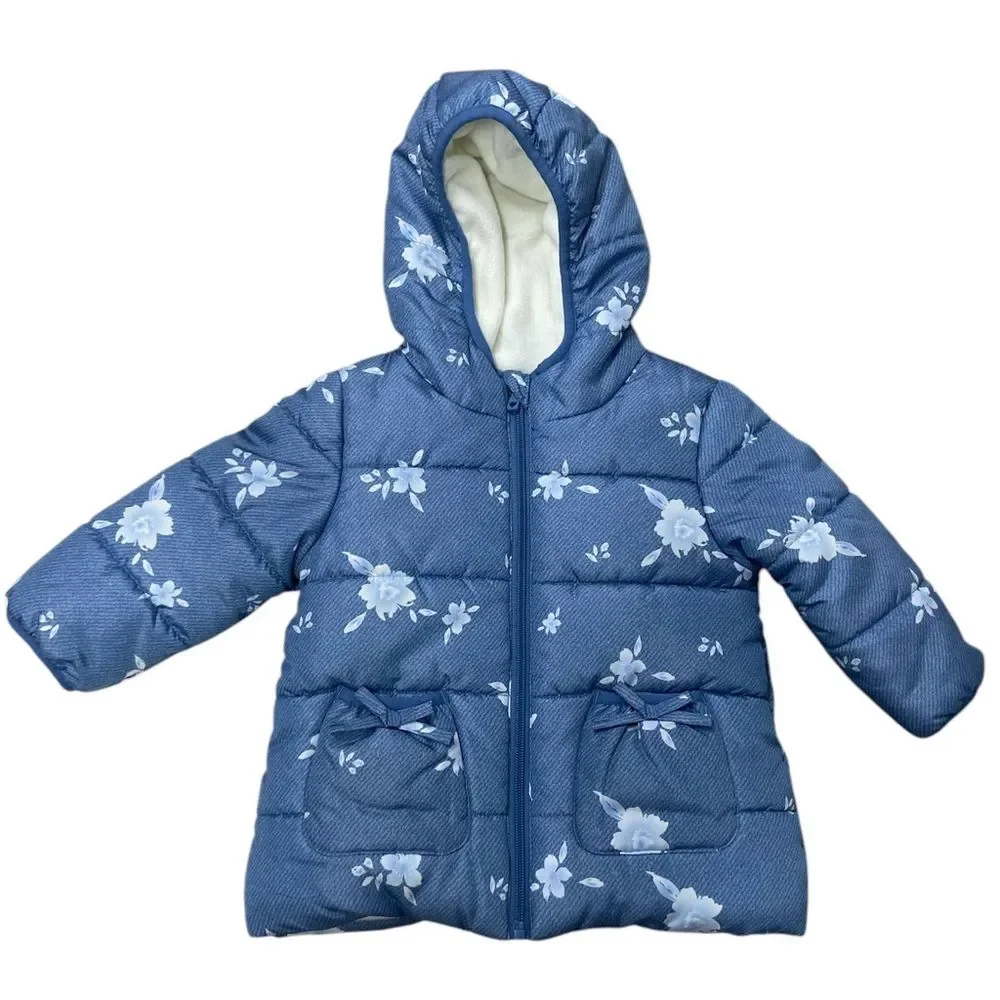 Wippette Blue with Floral Print Puffer Coat. Size 18M